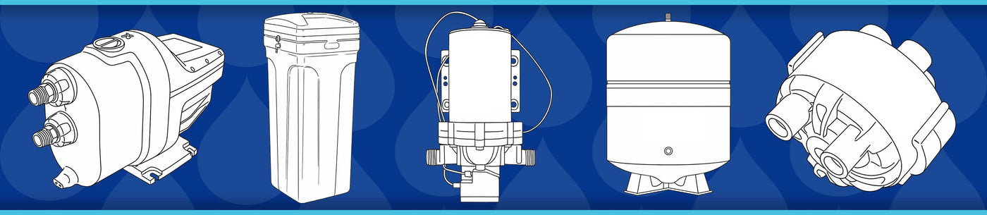 Set of industrial equipment illustrations on a blue background