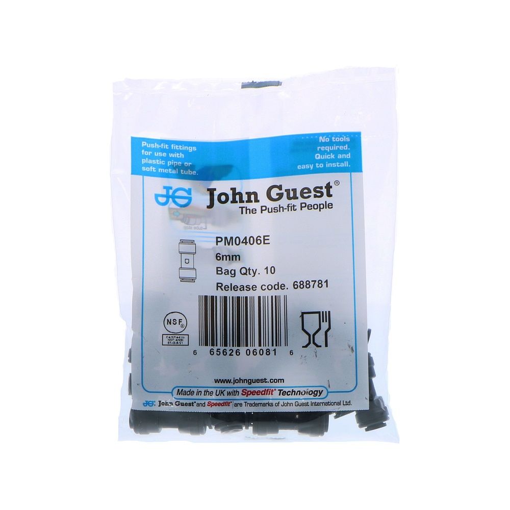 John Guest Union Connector BLACK ACETAL - 6mm