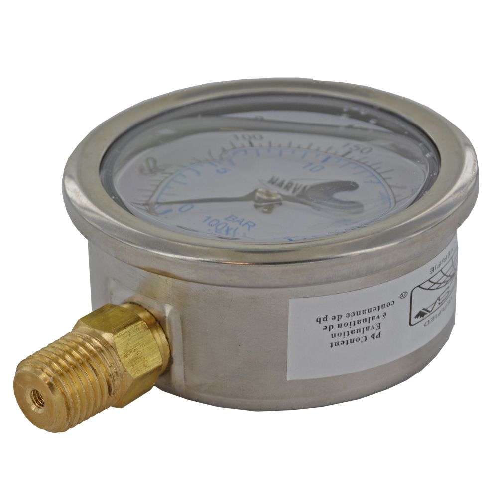 Water Pressure Gauge - 300 PSI, 1/4" MPT, 2.5" Plastic Dial, Lower Mount, SS Case