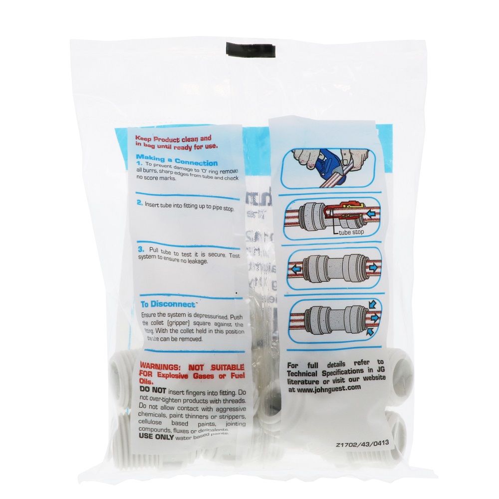 John Guest Male Connector NPTF Polypro - 3/8 x 1/2 NPTF