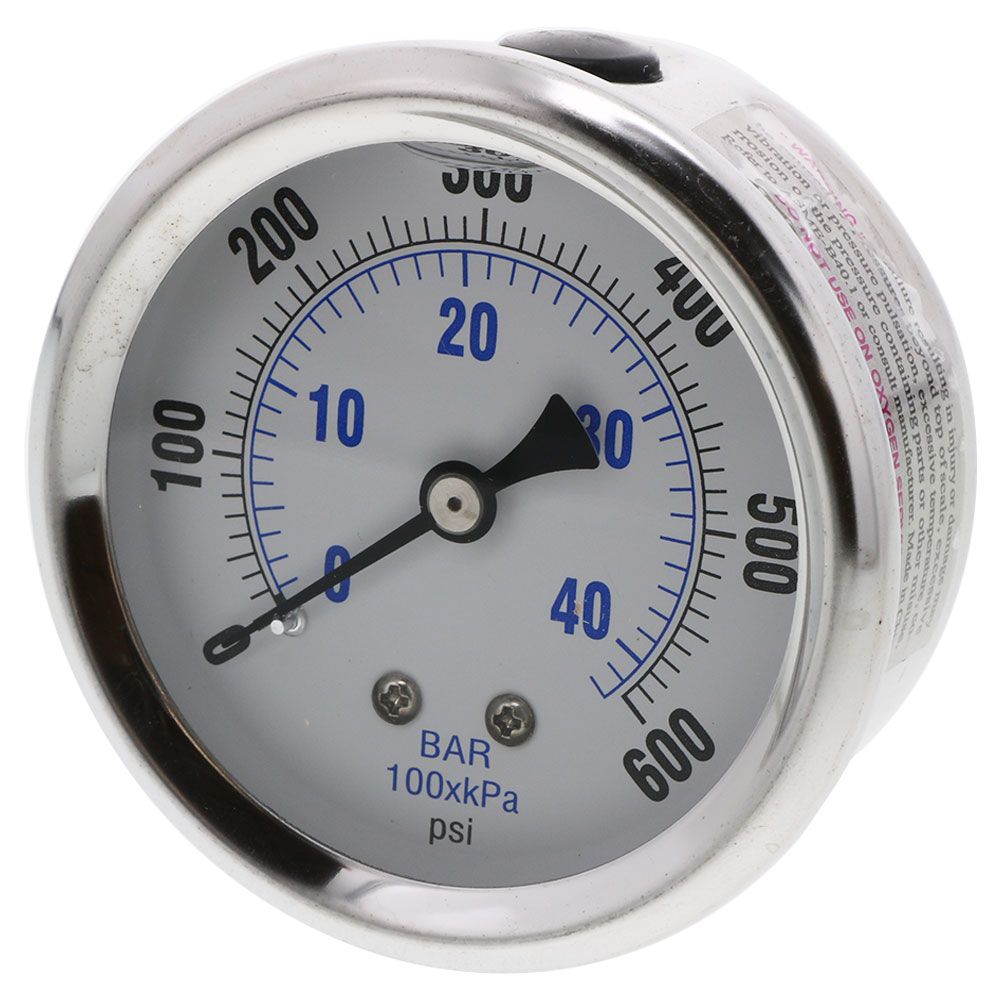 Water Pressure Gauge 600 PSI, 1/4" MPT, 2.5" Plastic Dial, Center Mount, SS Case