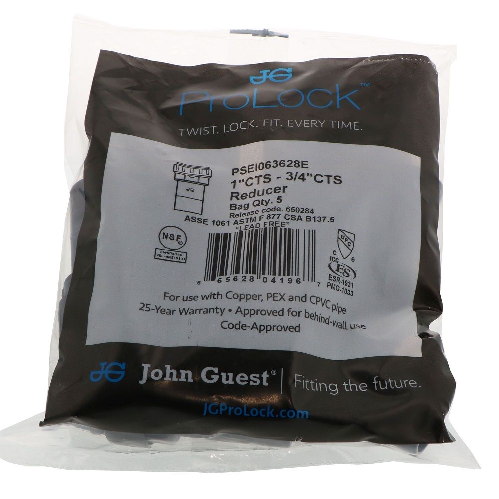 John Guest ProLock Black Reducer -1 CTS Stem x 3/4 CTS