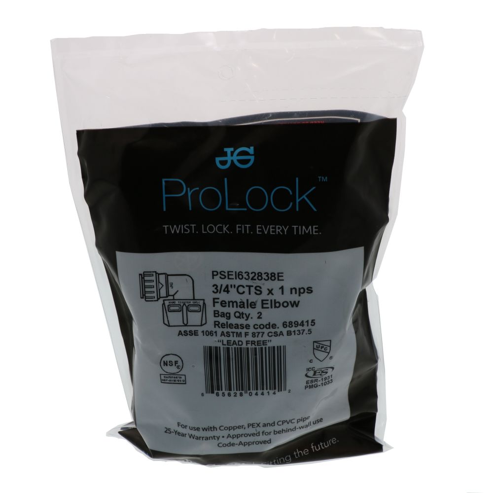 John Guest ProLock Female Elbow Connector NPS - 3/4 CTS x 1 NPS