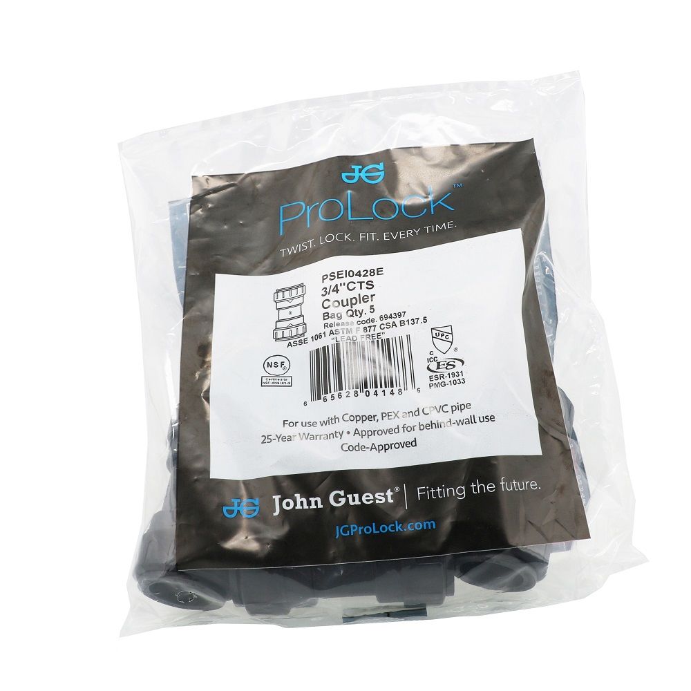John Guest ProLock Black Coupler - 3/4 CTS