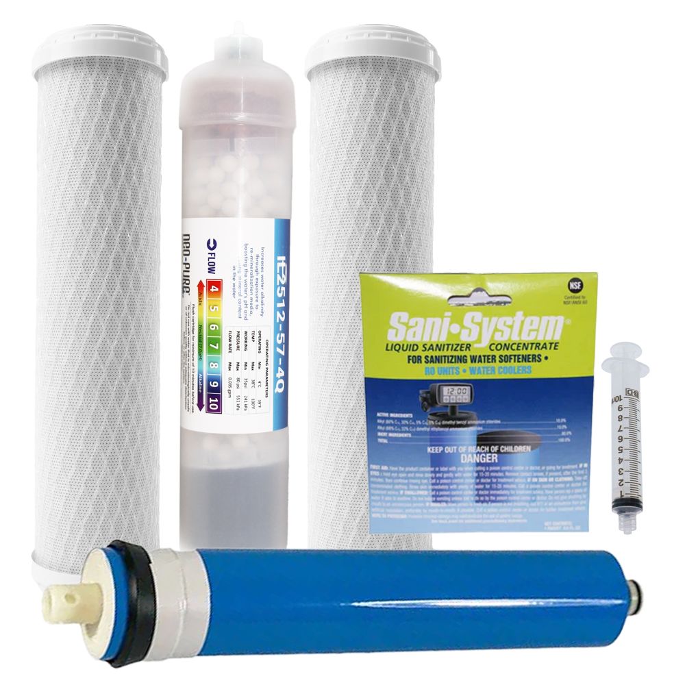 Neo-Pure Residential 4 Stage RO 12 Month Replacement Kit - 2 CTO, Inline