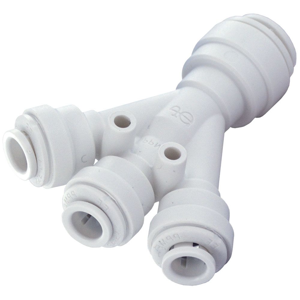 John Guest Three Way Divider Polypro - 3/8 Inlet x 1/4 Outlets