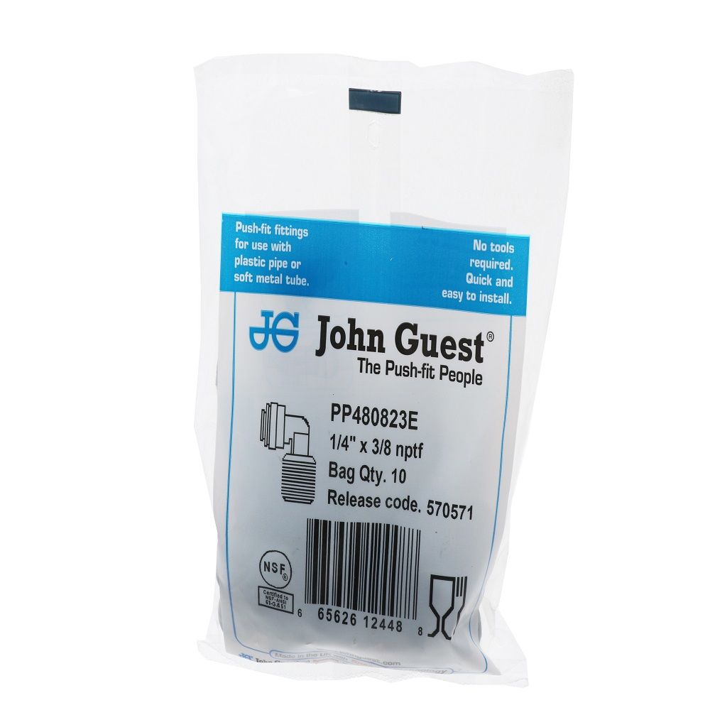 John Guest Fixed Elbow NPTF Black Polypropylene - 1/4 x 3/8 NPTF