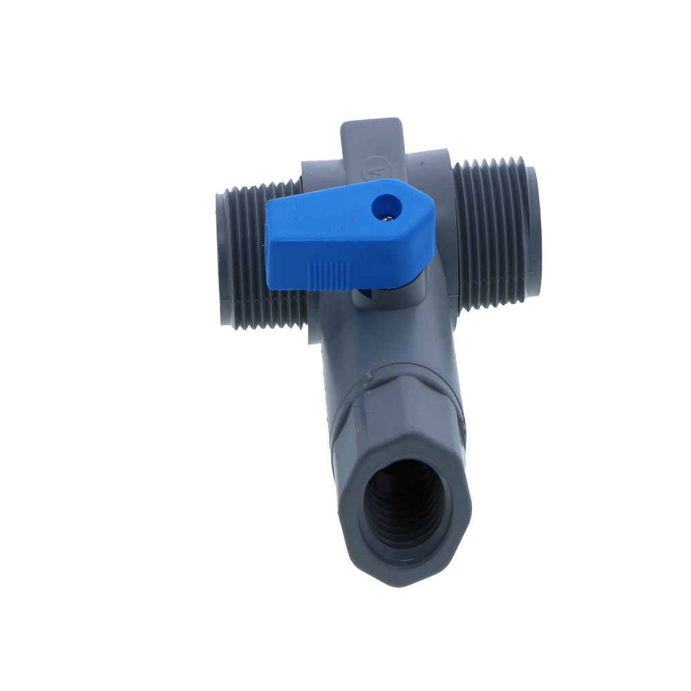 Three-Way PVC Ball Valve - 1/2" MPT x 1/2" MPT x 3/8" FPT