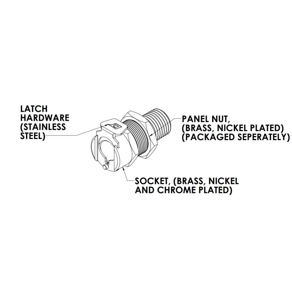 LinkTech 40CB Series Panel Mt. Female, Male Thread, Valved, 1/4" MNPT, Chrome Brass, Buna N