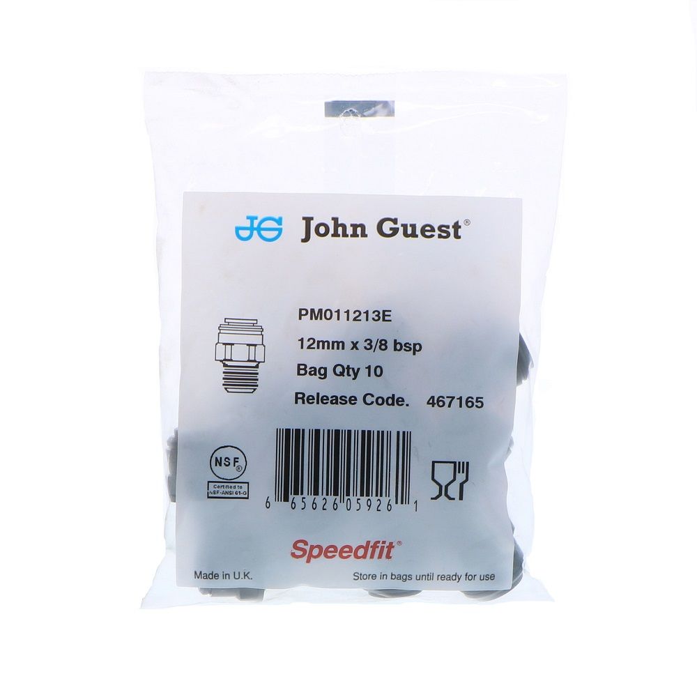 John Guest Male Connector BLACK ACETAL - 12mm x 3/8 BSPP