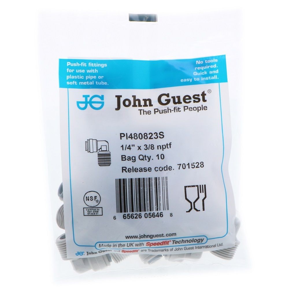 John Guest Fixed Elbow NPTF - 1/4 x 3/8 NPTF