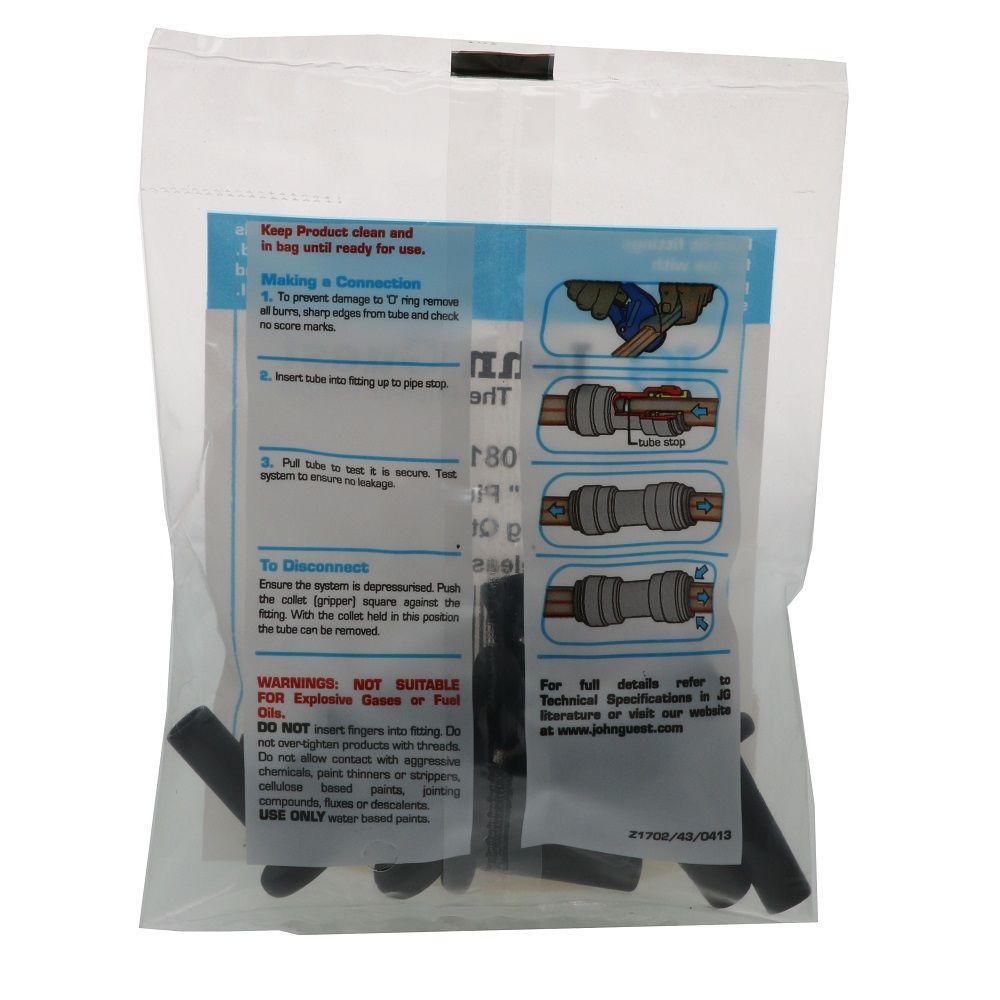 John Guest Plug Black Polypropylene - 3/8