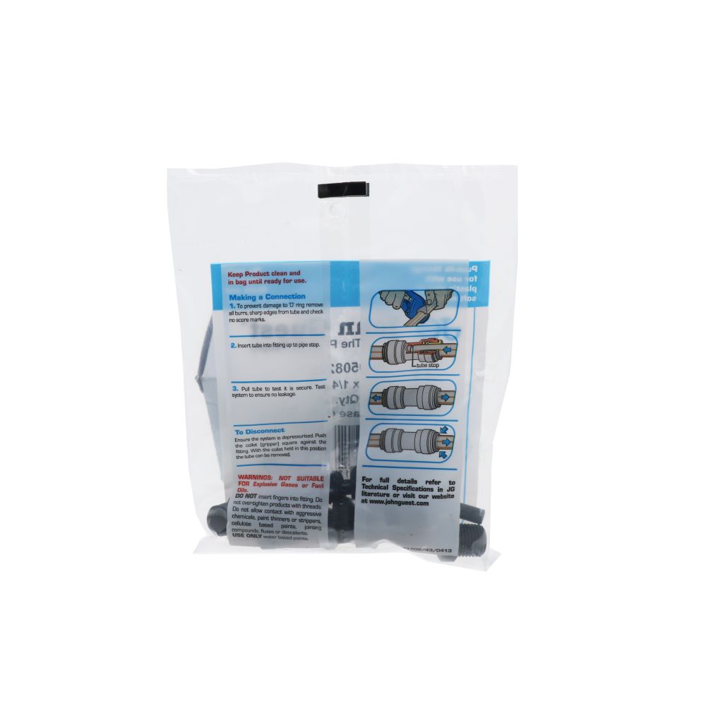 John Guest Stem Adapter Black Polypropylene - 1/4 x 1/4 NPTF