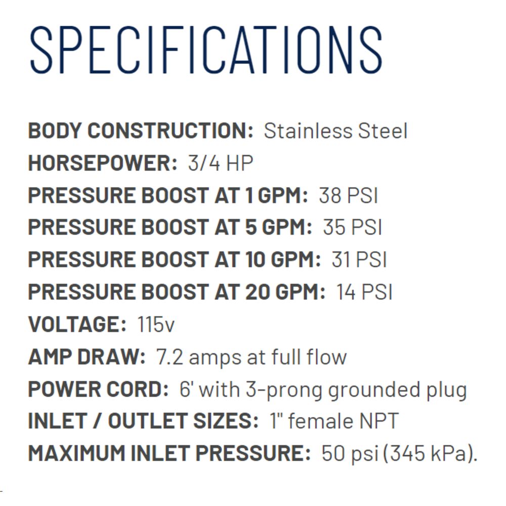 Pentair Simer 4075SS-01 3/4 HP Pressure Booster Pump
