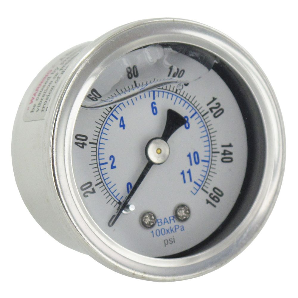Water Pressure Gauge 160 PSI, 1/8" MPT, 1.5" Plastic Dial, Center Mount, SS Case