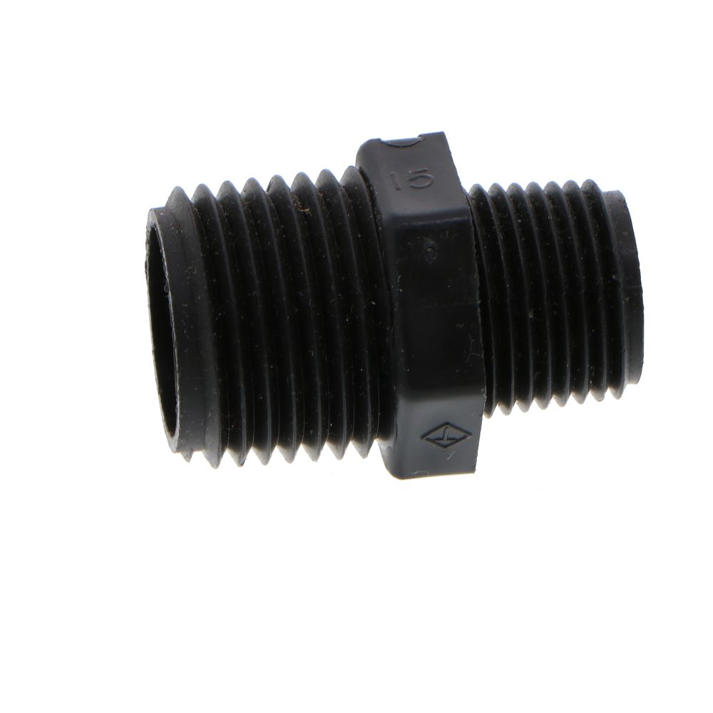 Nipple Hex - 1/2 x 3/8 MPT Black Polypropylene