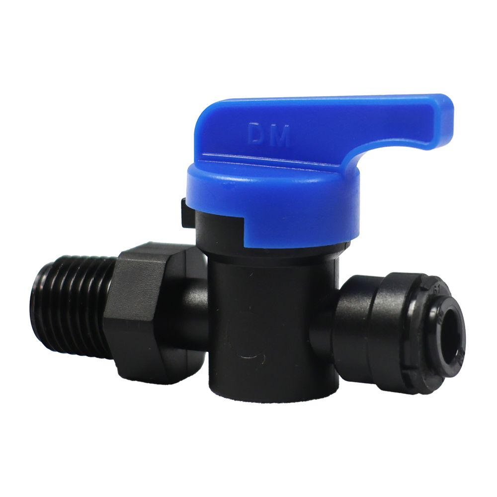 NeoFit Polypro Black Hand Valve Male Connector 1/4" od x 1/4" NPTF