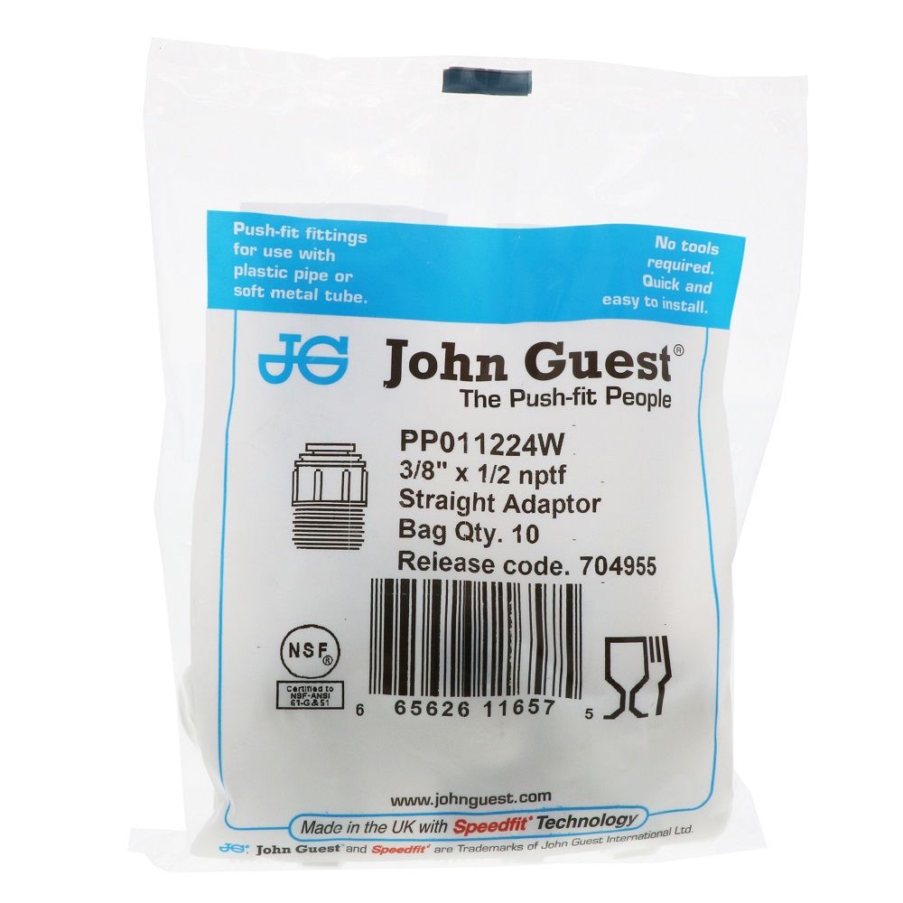 John Guest Male Connector NPTF Polypro - 3/8 x 1/2 NPTF