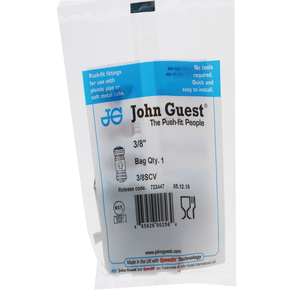 John Guest Check Valve - 3/8" 0.3 psi Crack Pressure