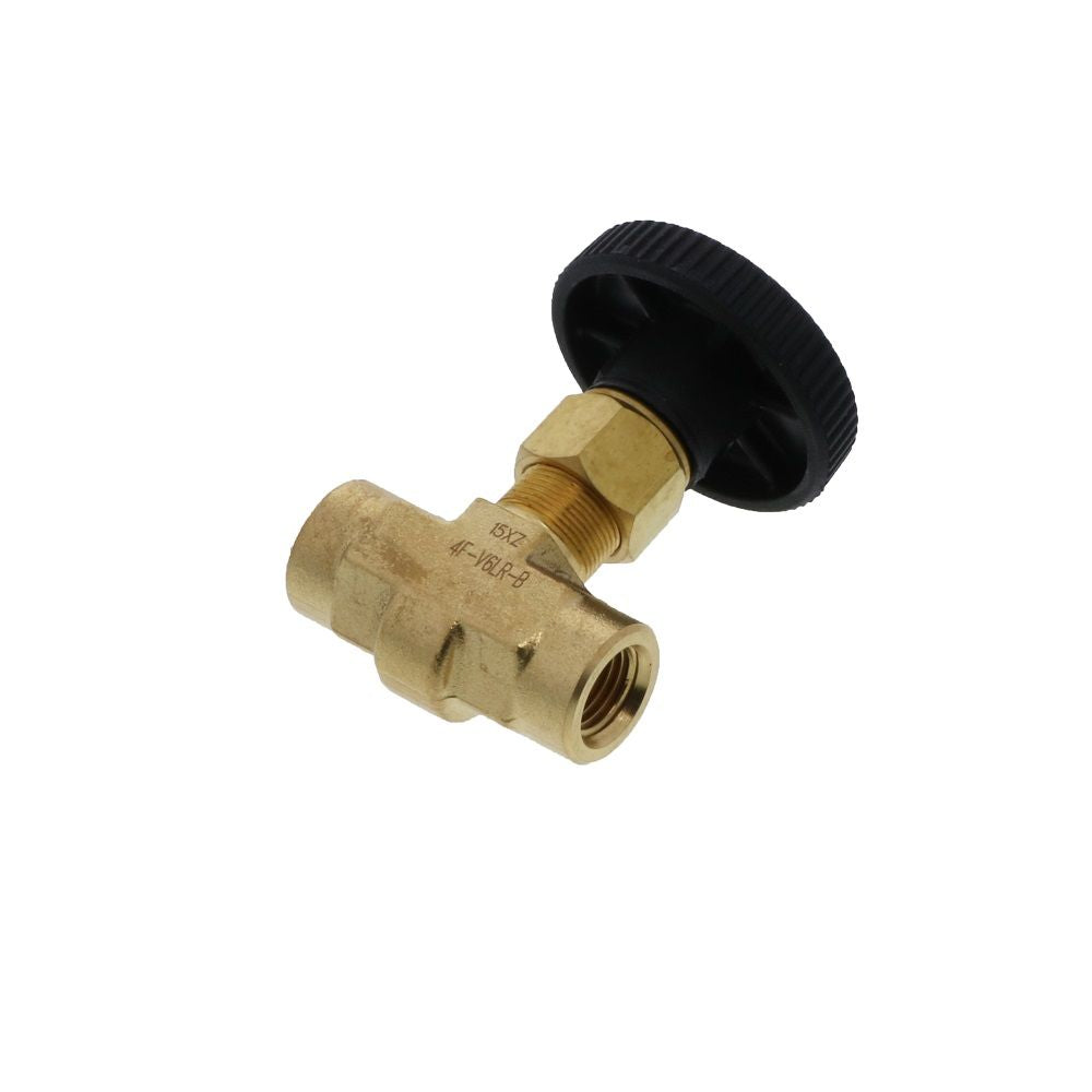 Parker 4F-V6LR-B V6 Series Inline Brass Needle Valve 1/4 FPT Blunt Stem with Hand Wheel