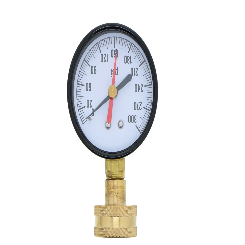 Water Pressure Gauge with Hose Connection 0-300 PSI with Red Max Indicator