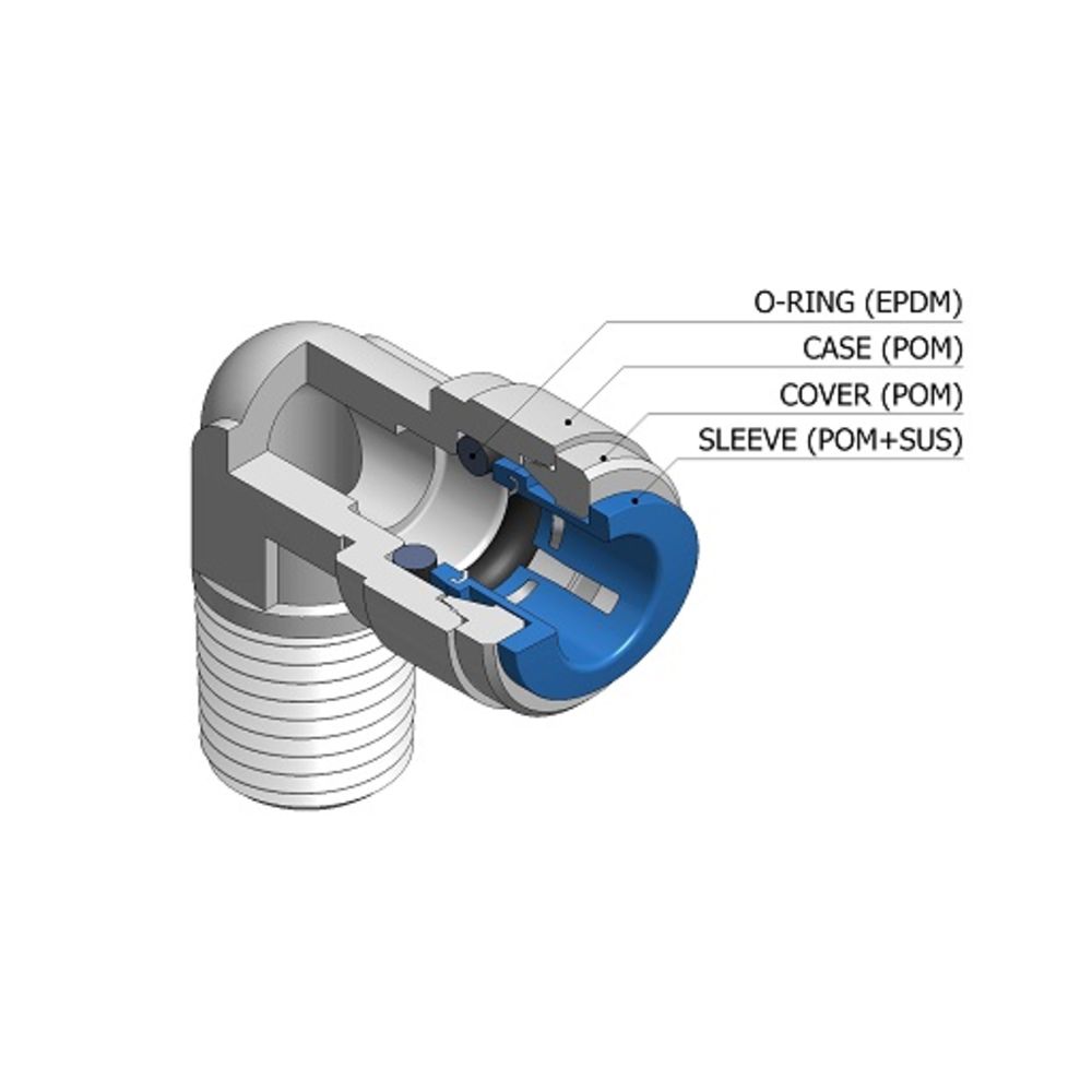 NeoFit - Acetal Gray Male Connector 1/4" tube x 1/4"NPTF