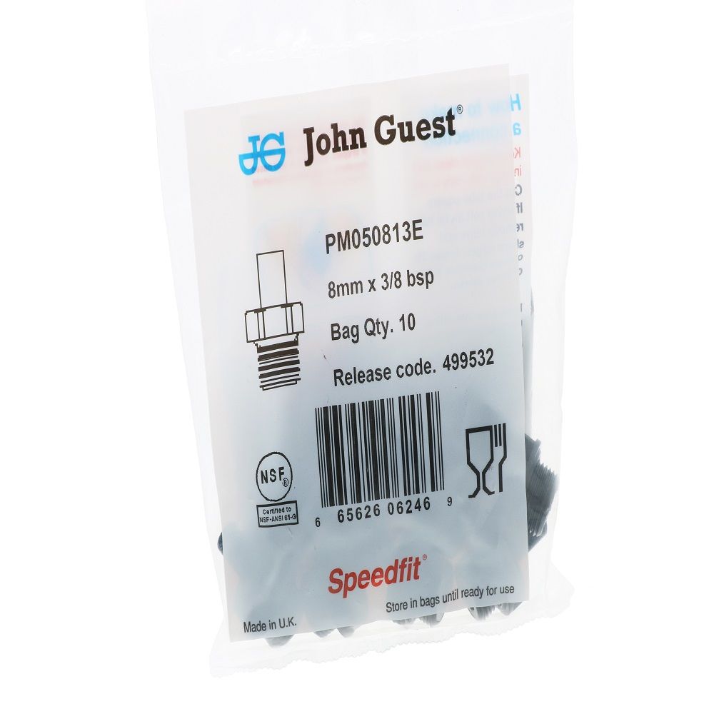 John Guest Stem Adapter BLACK ACETAL - 8mm x 3/8 BSP