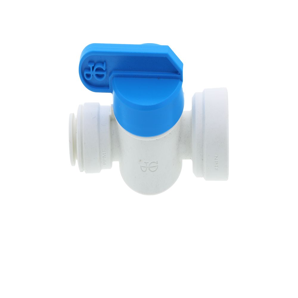 John Guest Shut-Off Valve Polypro Female NPTF - 3/8 Tube x 3/8 NPTF Female