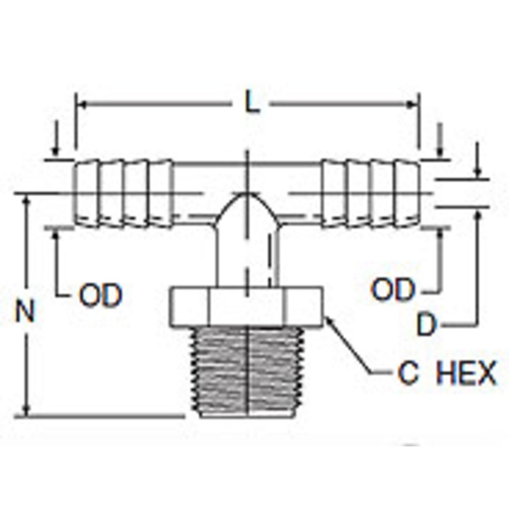 Barb Tee x Male Branch - 3/8 ID x 3/8 MNPT