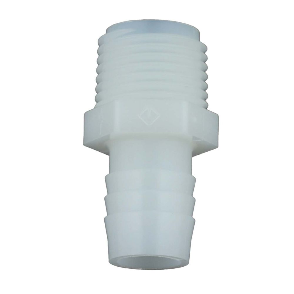 Male Barb Connector White Nylon - 5/8 ID Barb x 1/2 MNPT