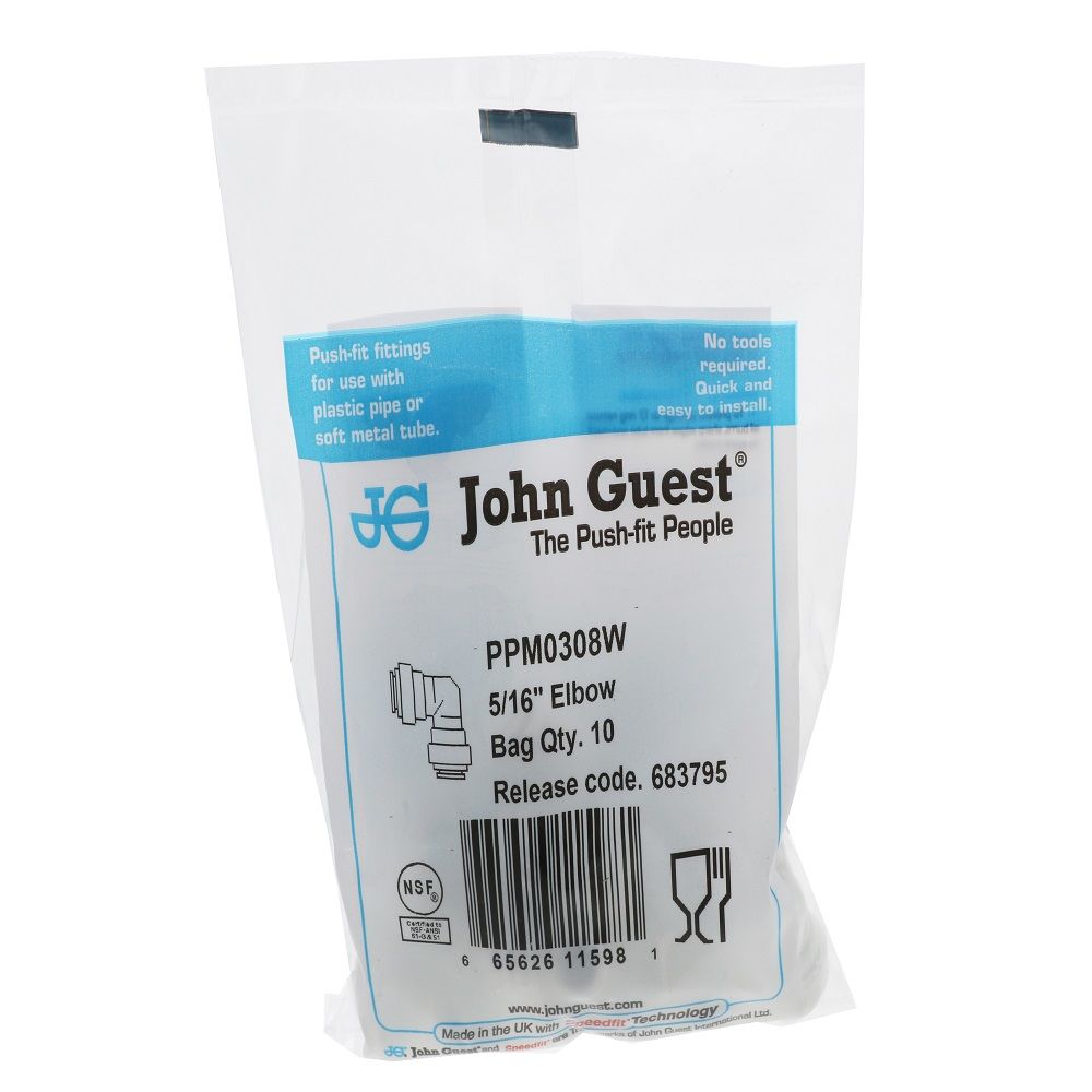 John Guest Union Elbow Polypro - 5/16