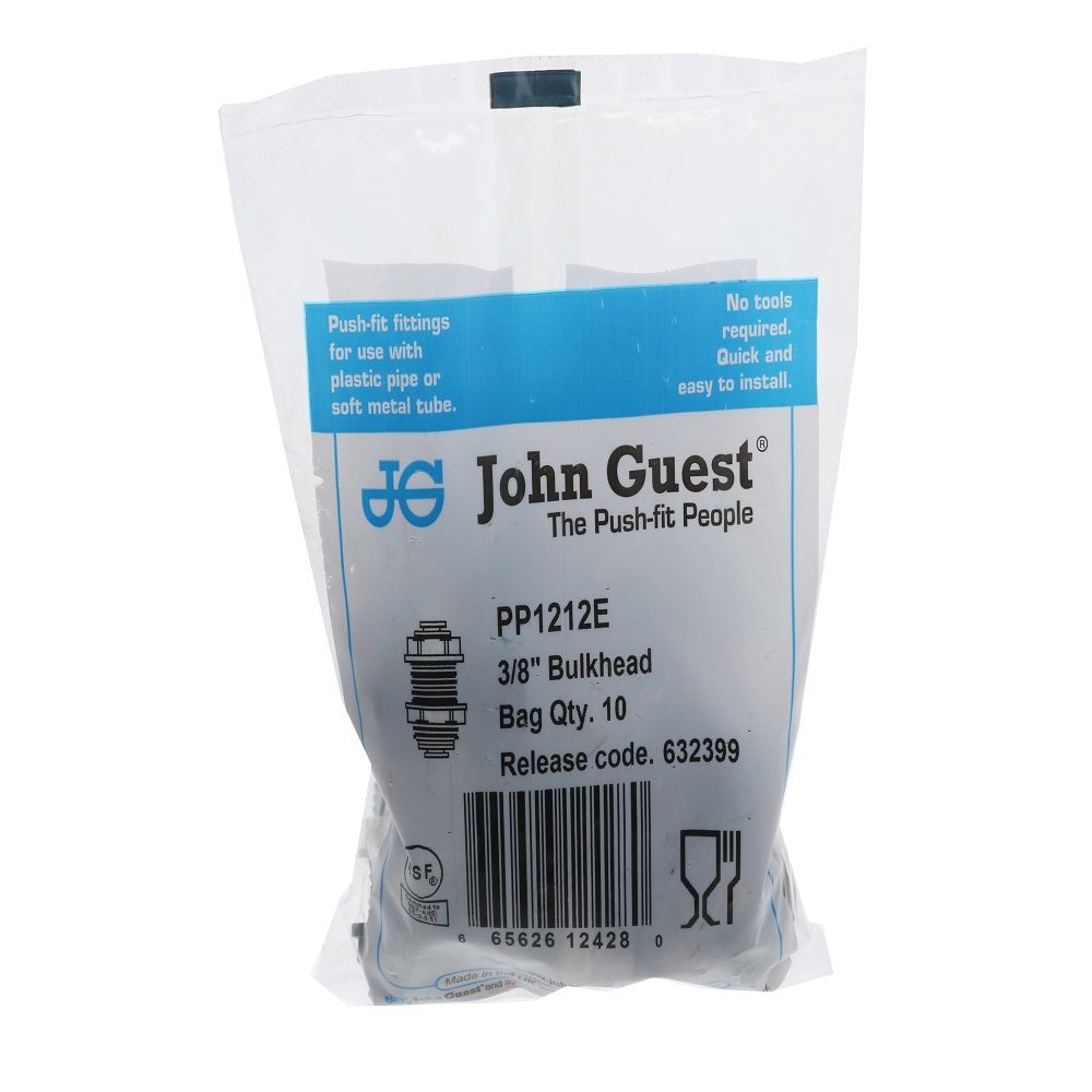 John Guest Bulkhead Union Black Polypropylene - 3/8