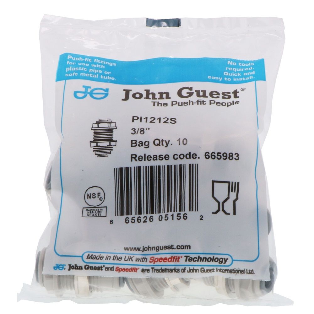 John Guest Bulkhead Union - 3/8 x 3/8