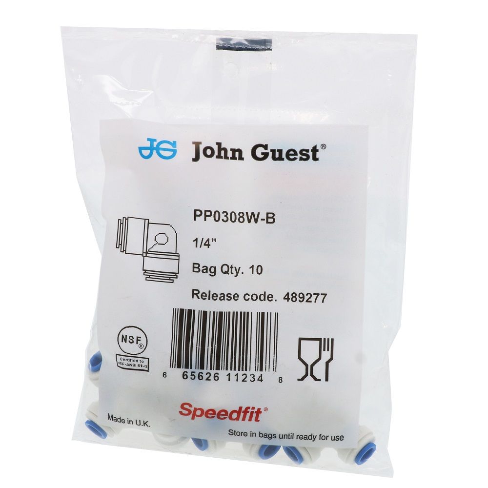 John Guest Union Elbow Polypro - 1/4-Blue Collet