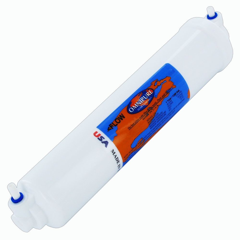 Omnipure Inline K2505-SS 5 mic Sediment Prefilter - 10" x 2" Filter - 1/4" 90 deg Elbow Quick Connect
