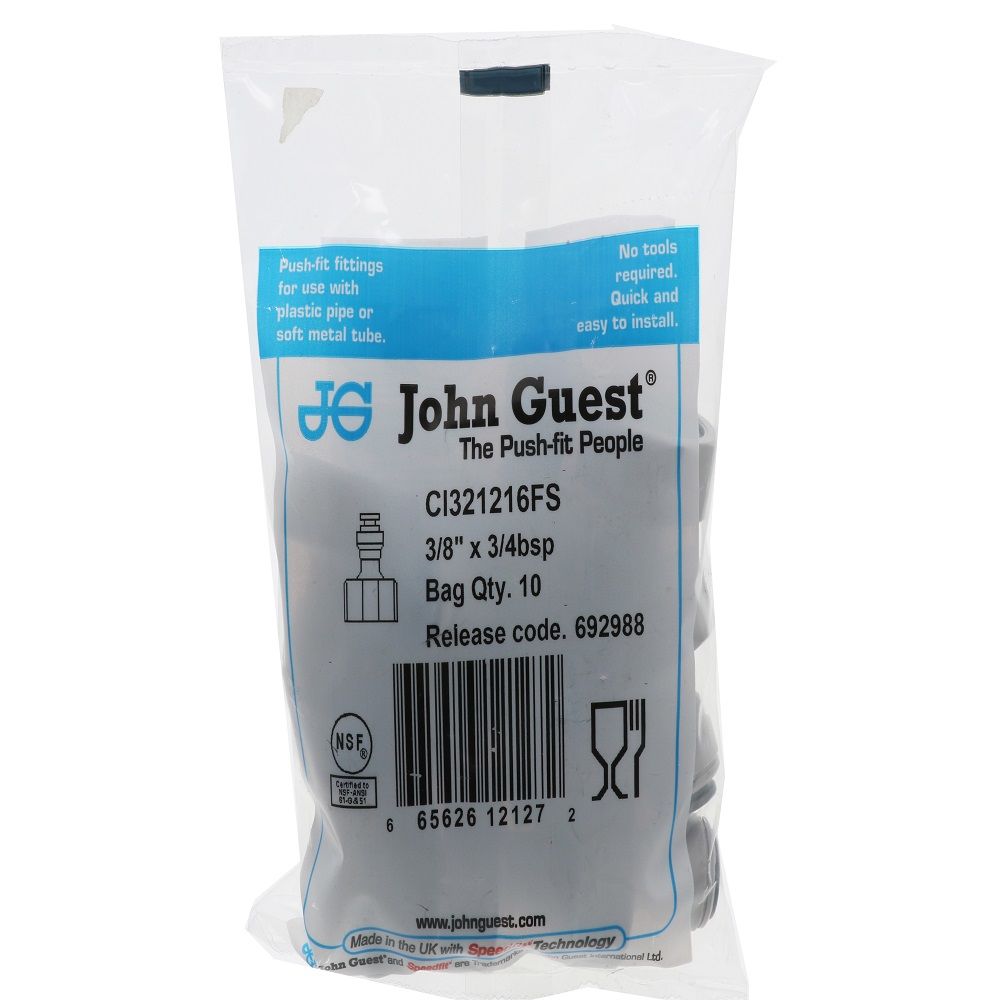 John Guest Tap Adaptor BSP Thread - 3/8" x 3/4" BSP Flat End
