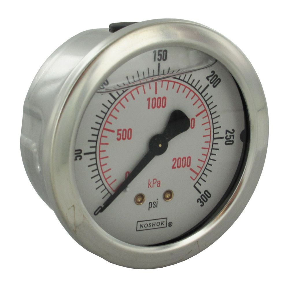 NOSHOK Center Mount 2.5" Water Pressure Gauge 0-300 PSI, SS, 1/4" NPT