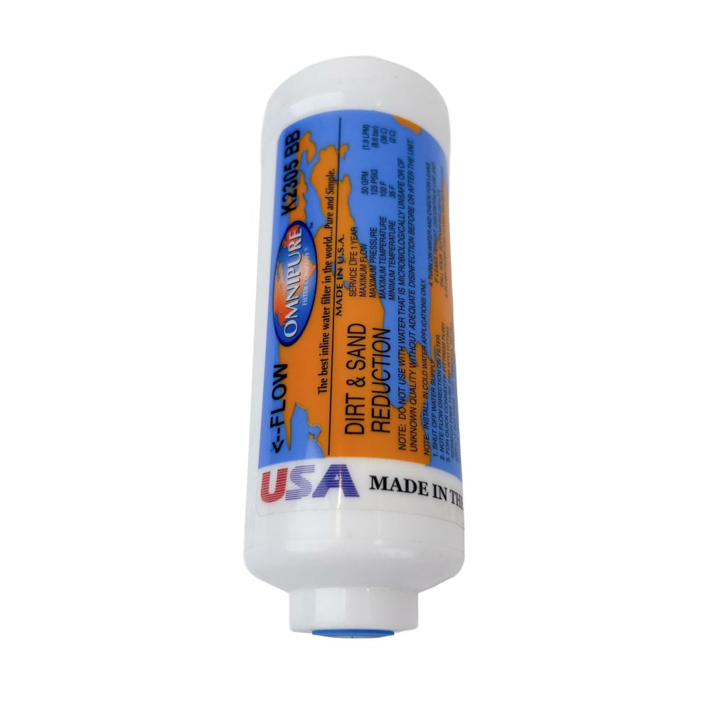 Omnipure Inline K2305-BB 5 mic Sediment Prefilter - 6" x 2" Filter - 1/4" FPT