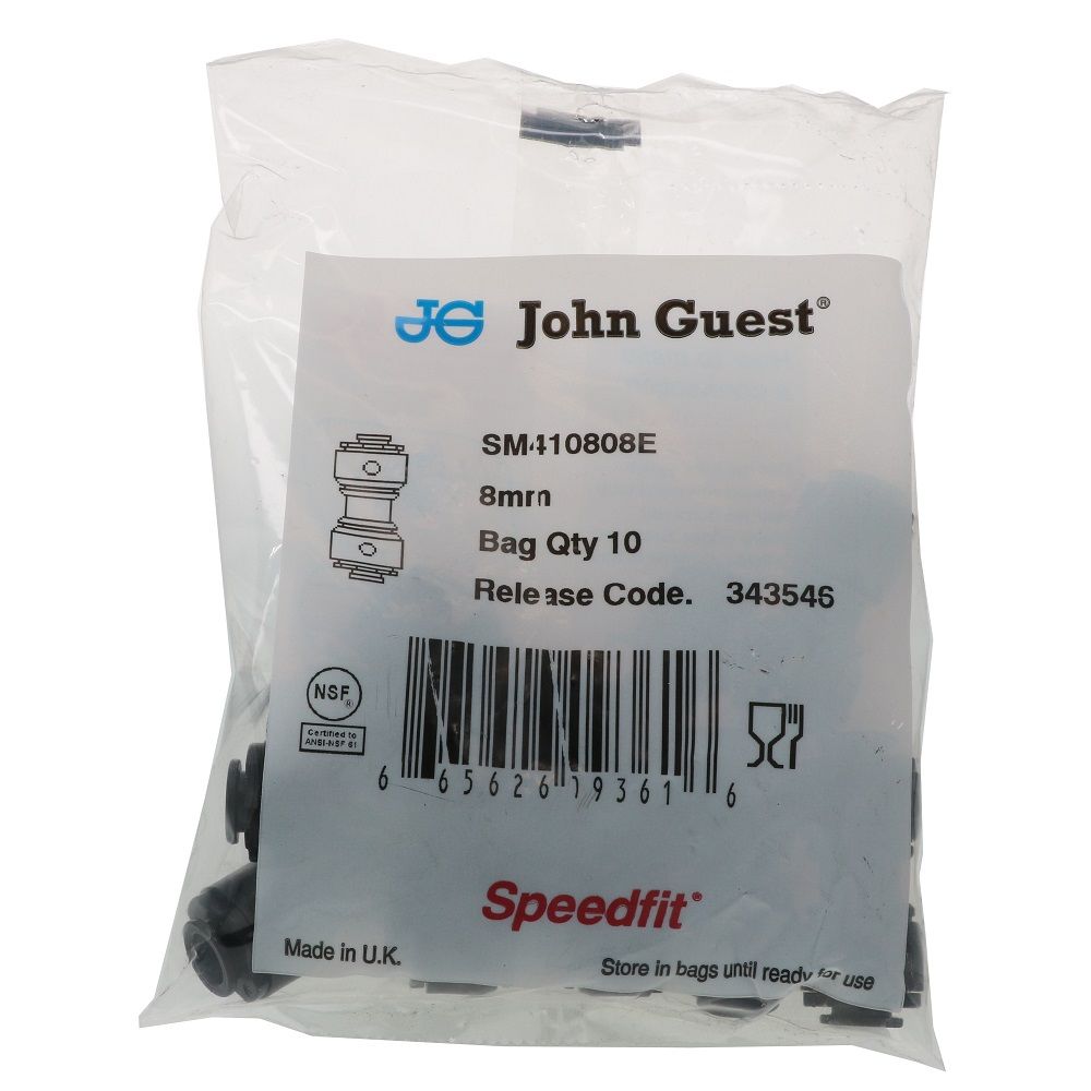 John Guest Superseal Union - 5/16 Superseal x 5/16 - Black