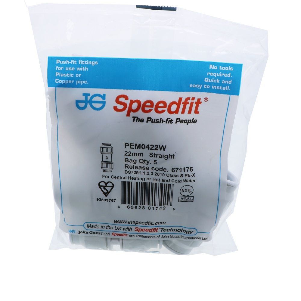 John Guest Union Connector - 22mm