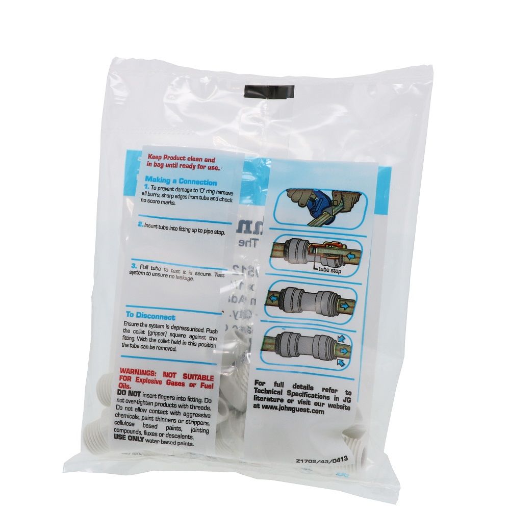 John Guest Stem Adapter Polypro - 3/8 x 1/4 NPTF