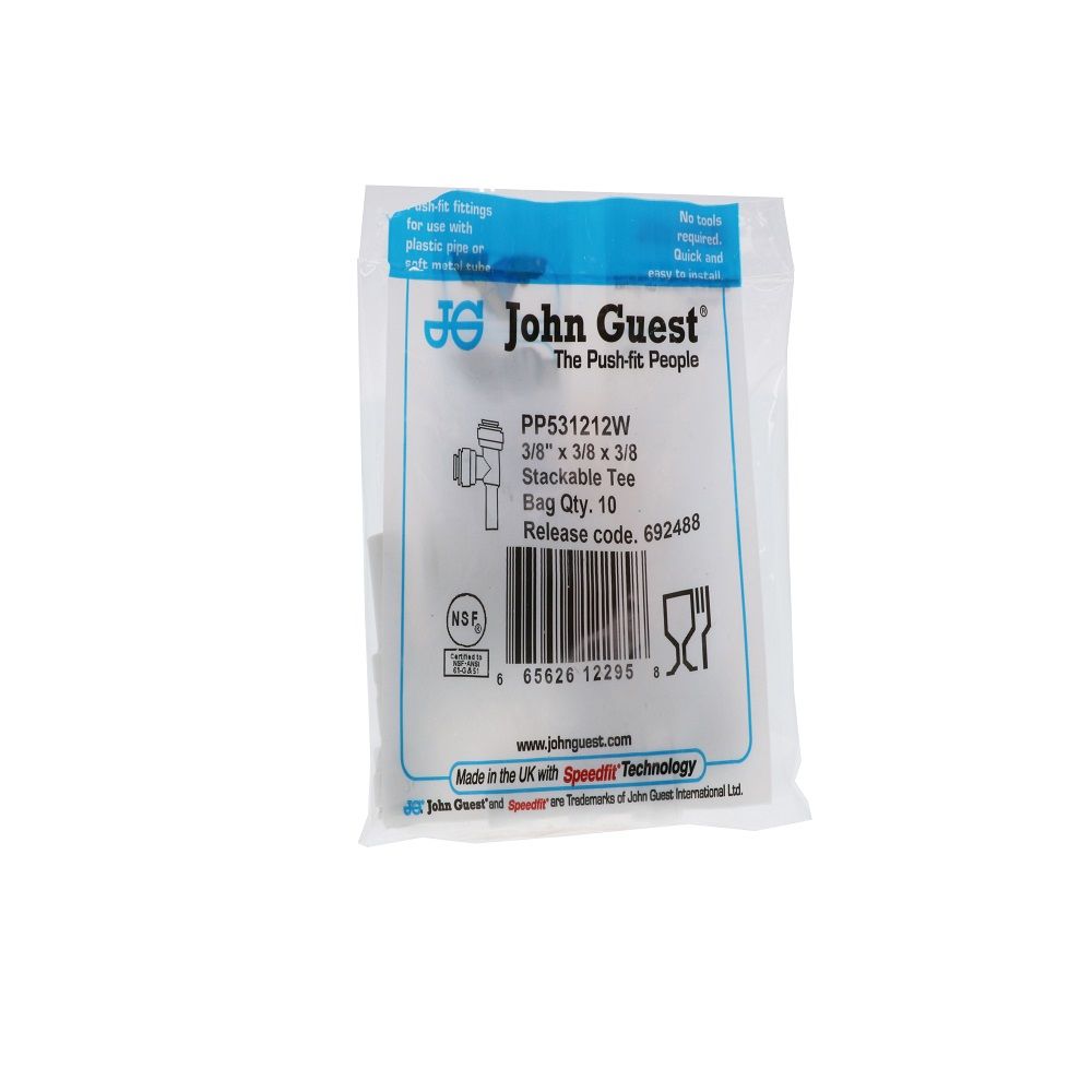 John Guest Stackable Stem Tee Polypro - 3/8 OD Stem x 3/8 x 3/8