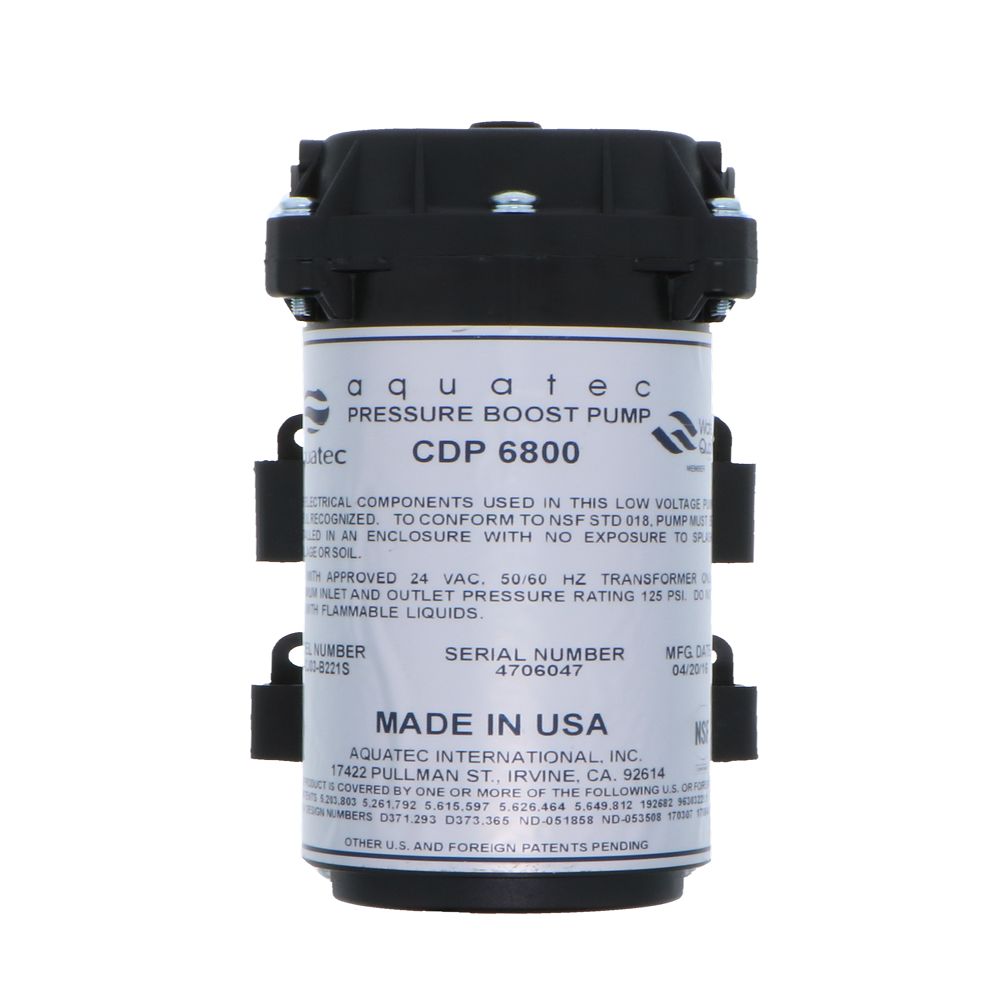 Aquatec 6800 Series RO Booster Pump for up to 50 GPD, 1/4"JG, 24 VAC