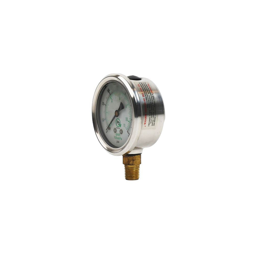 Water Pressure Gauge 160 PSI, 1/4" MPT, 2.5" Dial, Lower Back Mount, SS Case, ASME Certified