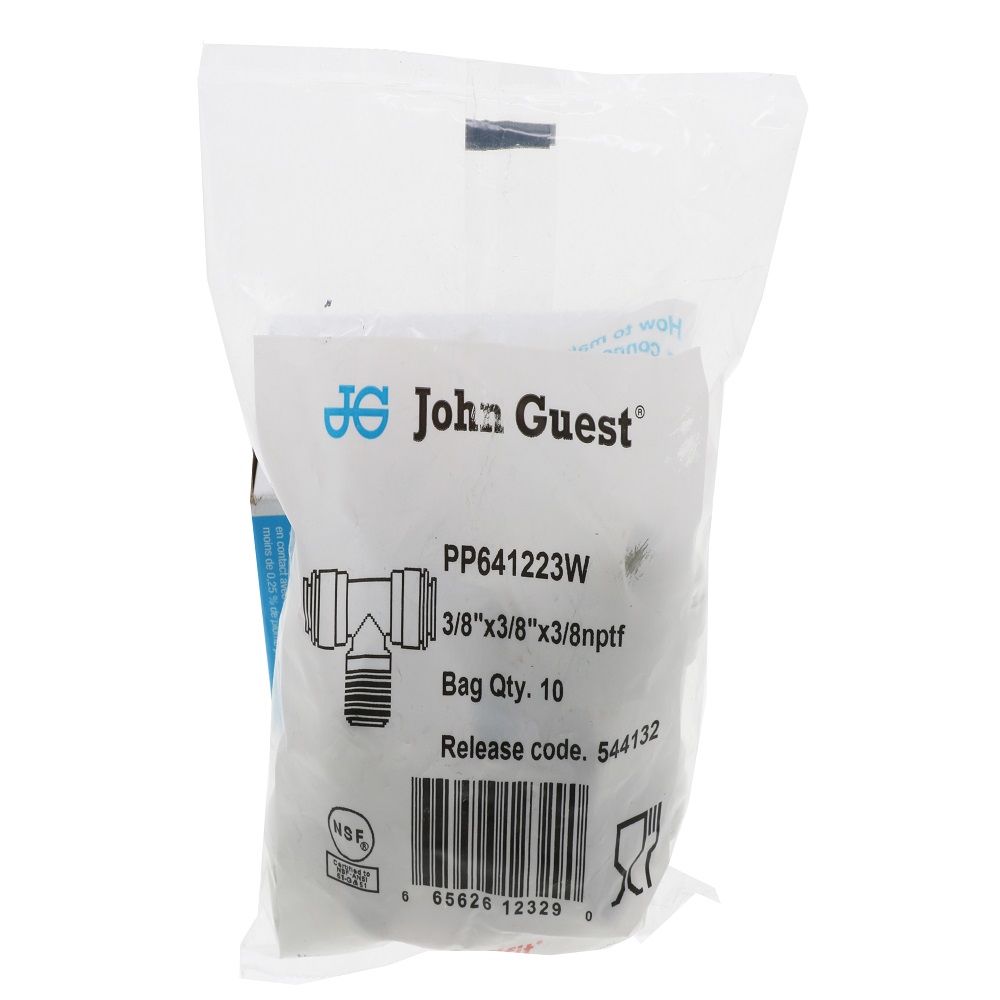 John Guest Fixed Tee Adapter Polypro - 3/8 x 3/8 x 3/8 MNPT Branch
