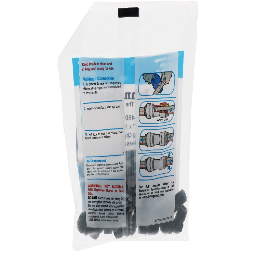 John Guest Fixed Elbow NPTF Black Polypropylene - 1/4 x 1/8 NPTF