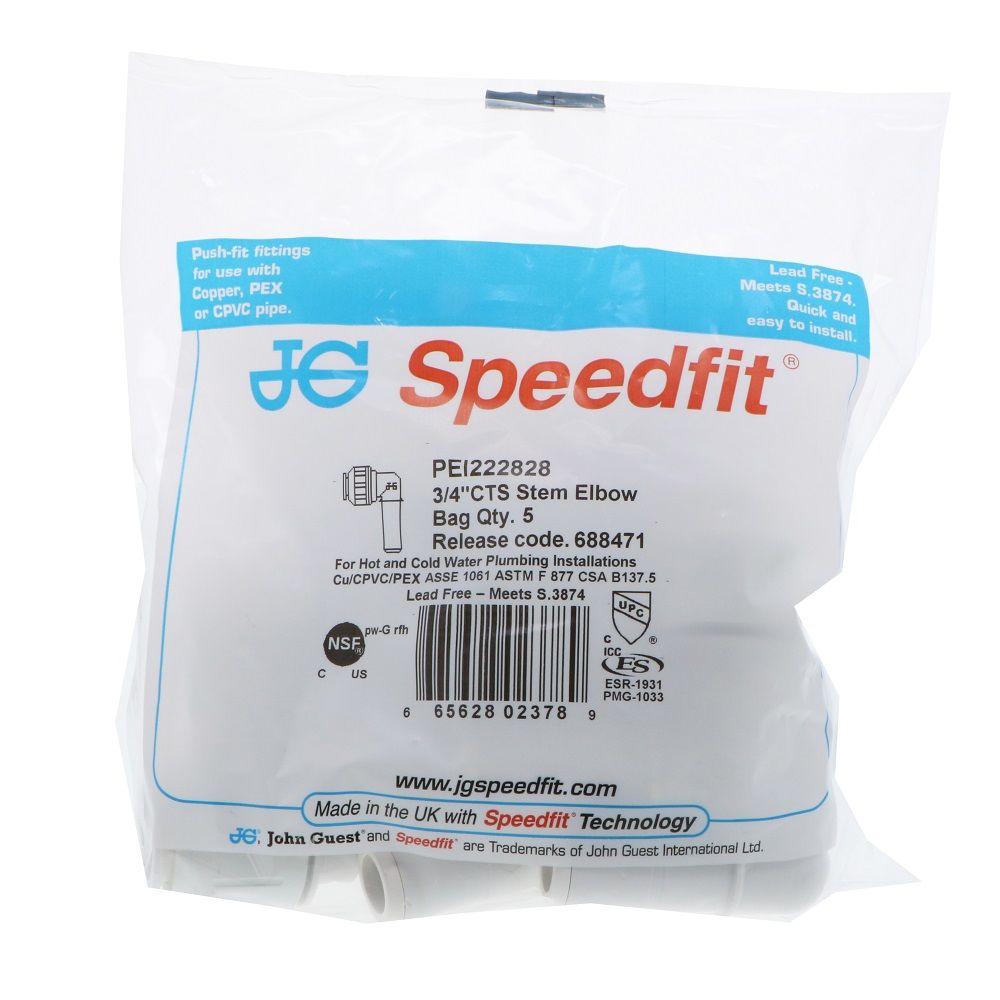 John Guest Stackable Stem Elbow - 3/4 CTS Stem x 3/4 CTS