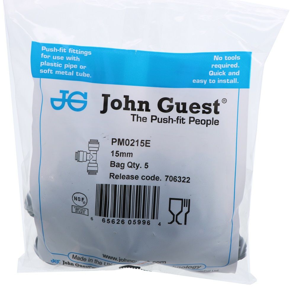 John Guest Union Tee BLACK ACETAL - 15mm