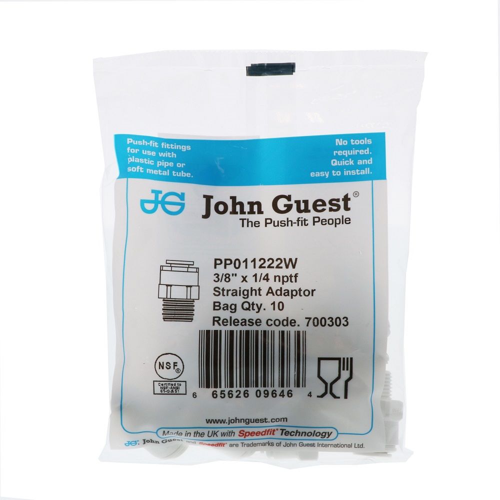 John Guest Male Connector NPTF Polypro - 3/8 x 1/4 NPTF