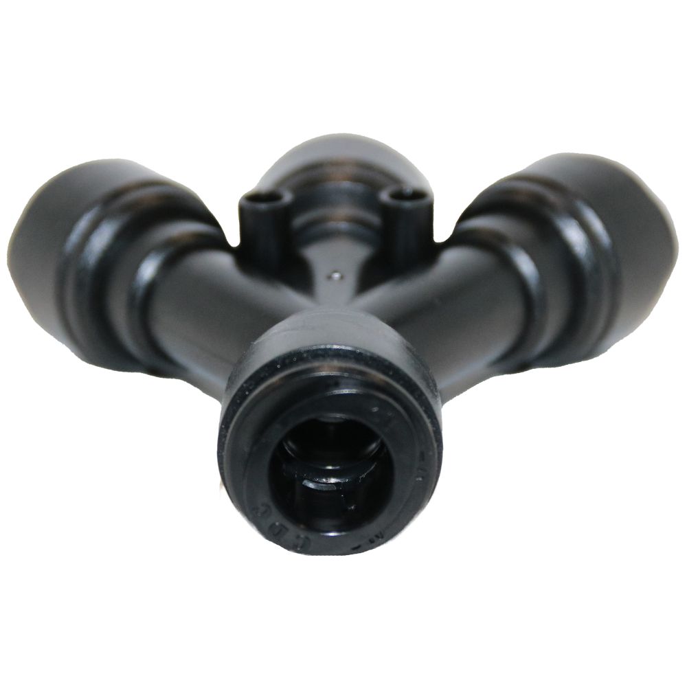 NeoFit Acetal Black Three Way Divider 1/2" tube x 1/2" tube